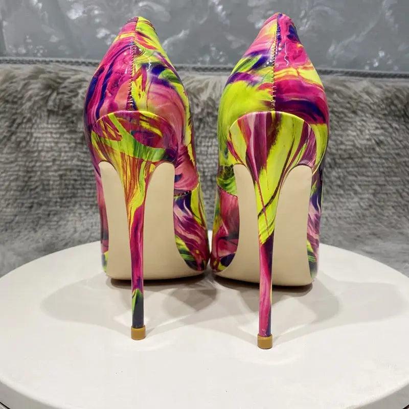 Glossy Colorful Print Women Pointed Toe High Heels eprolo