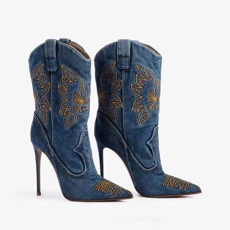 Embroidered Western cowboy style high heel Pointy Toe eprolo