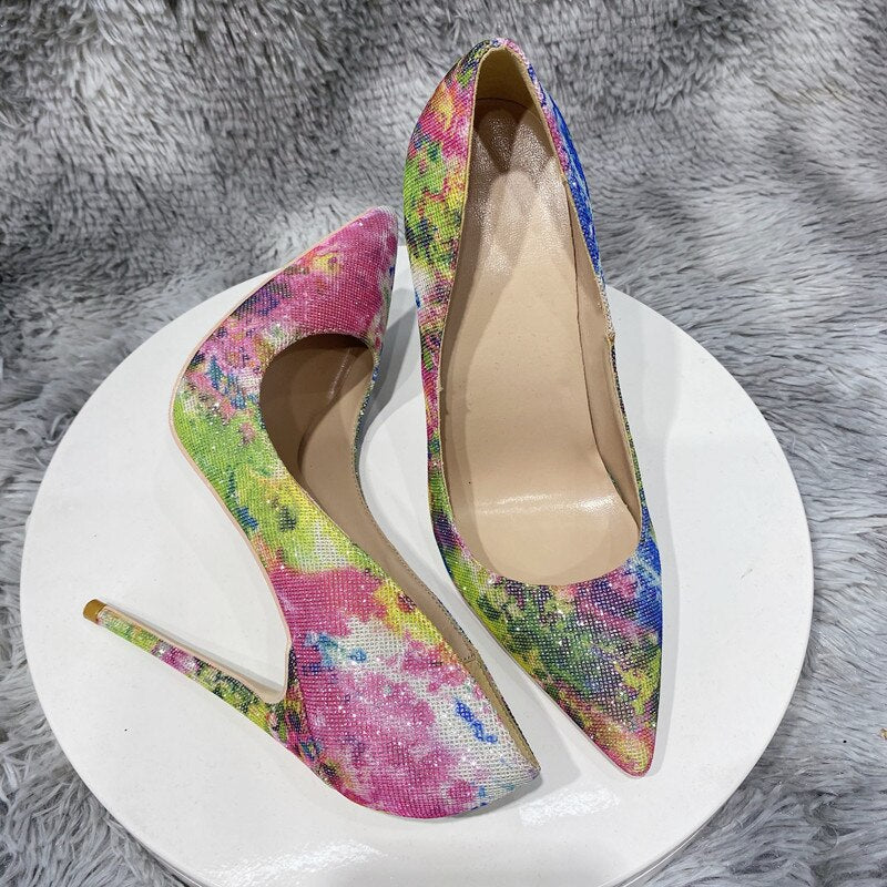 Tikicup Floral Bling Sequined Women Pointy Toe High Heel