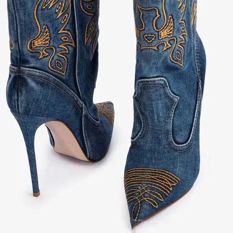 Embroidered Western cowboy style high heel Pointy Toe eprolo