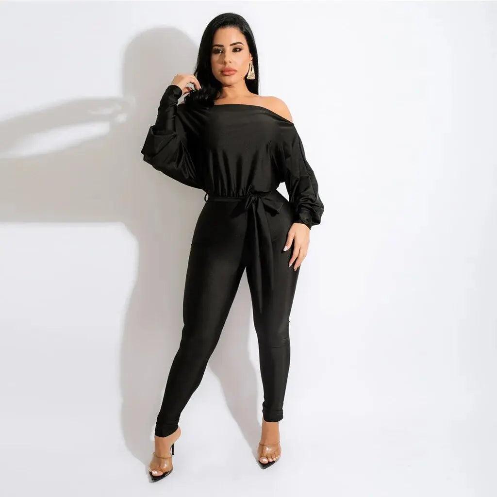 One Shoulder Lace Up Long Sleeved Trousers Jumpsuit eprolo