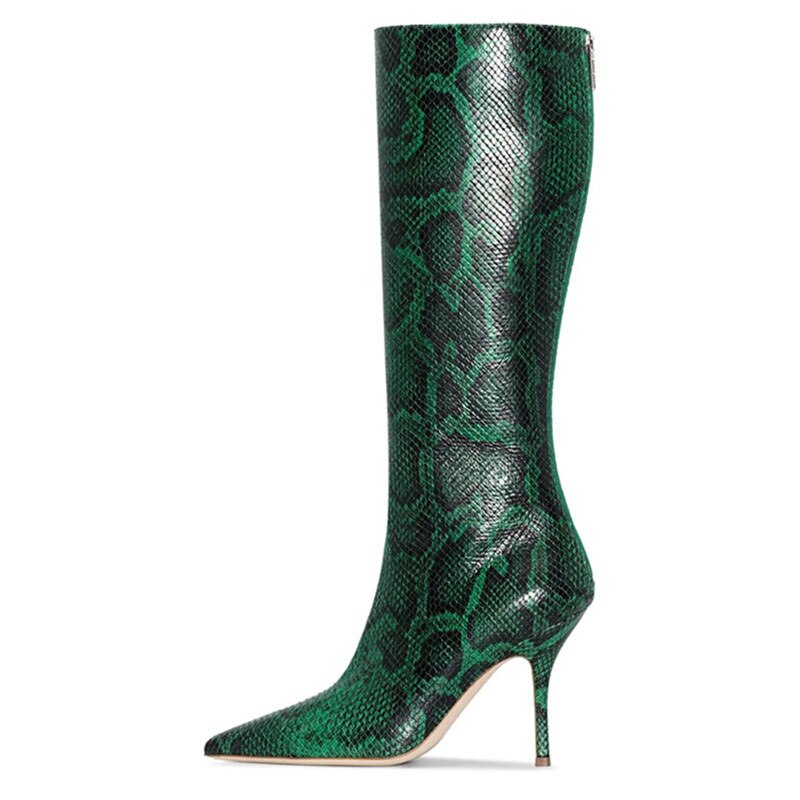 Sexy Women Knee Boots Thin High Heel Pointed Toe Stiletto Back Zipper