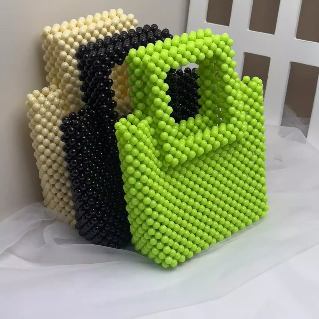 Acrylic Square Tote  Handmade Green Beads Handbag