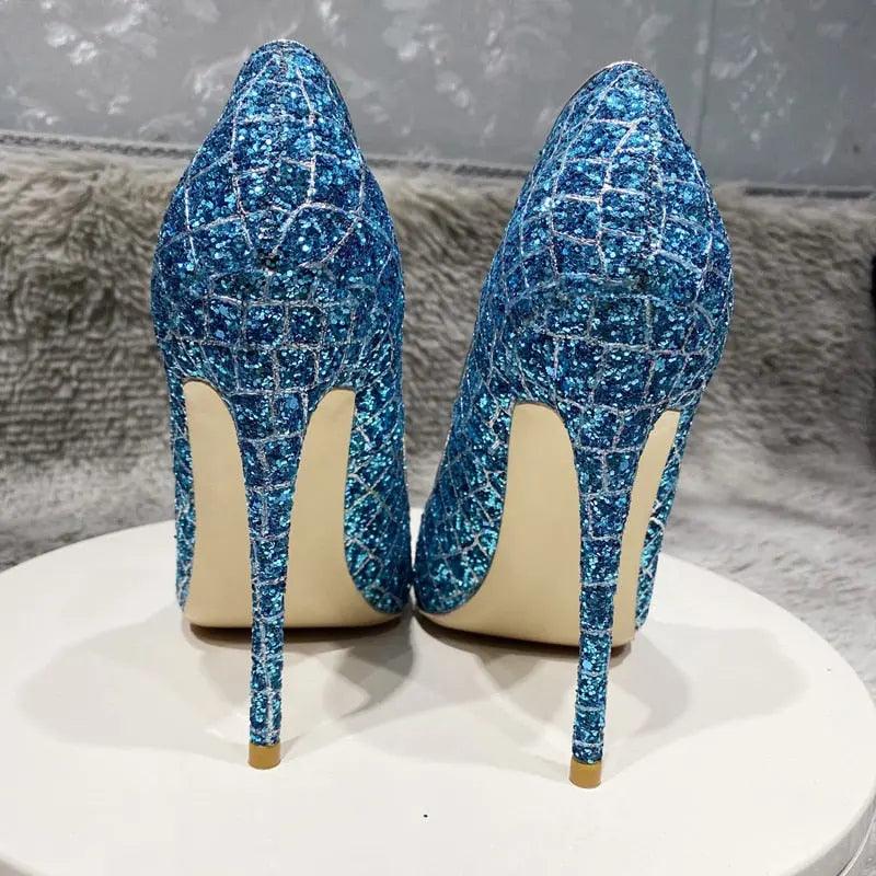 Glitter Sequins Crocodile Effect Women Pointy Toe High Heel eprolo