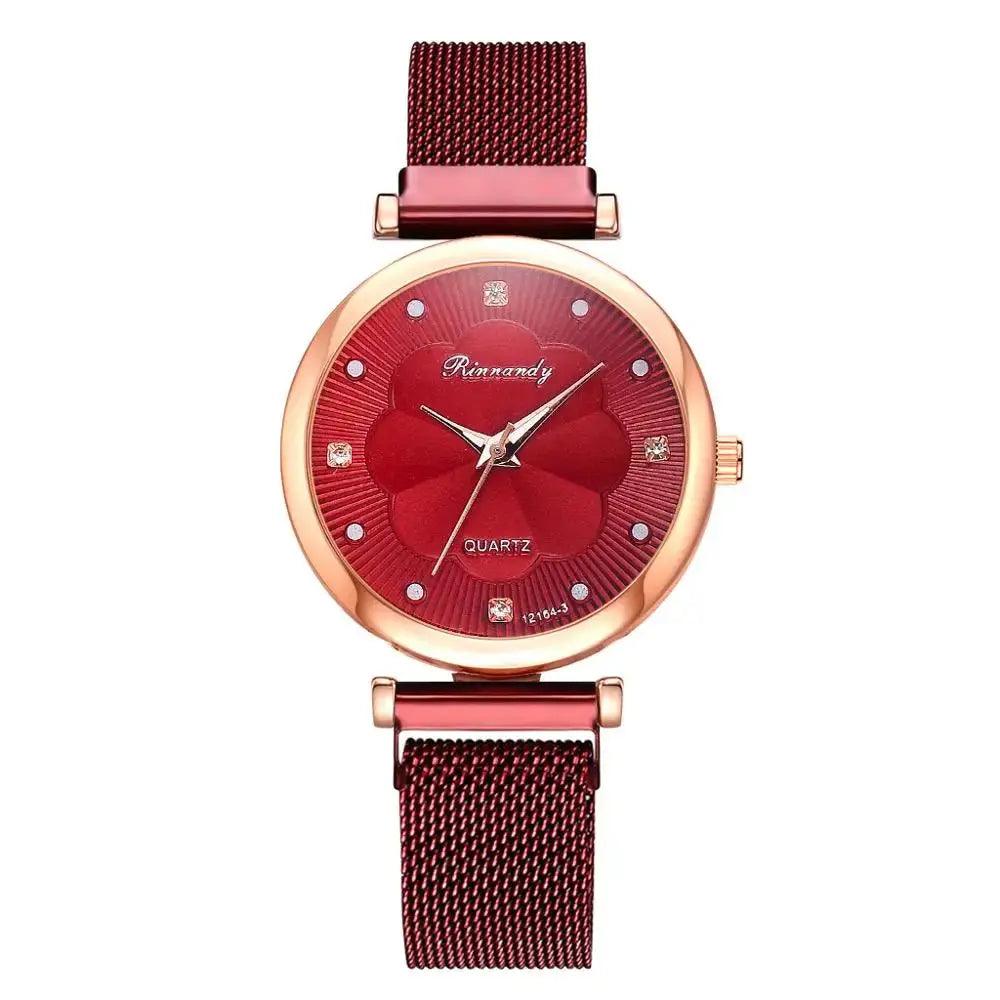 Reloj Mujer 5pcs Set Women Watches Luxury Magnet Buckle Flower Rhinestone eprolo