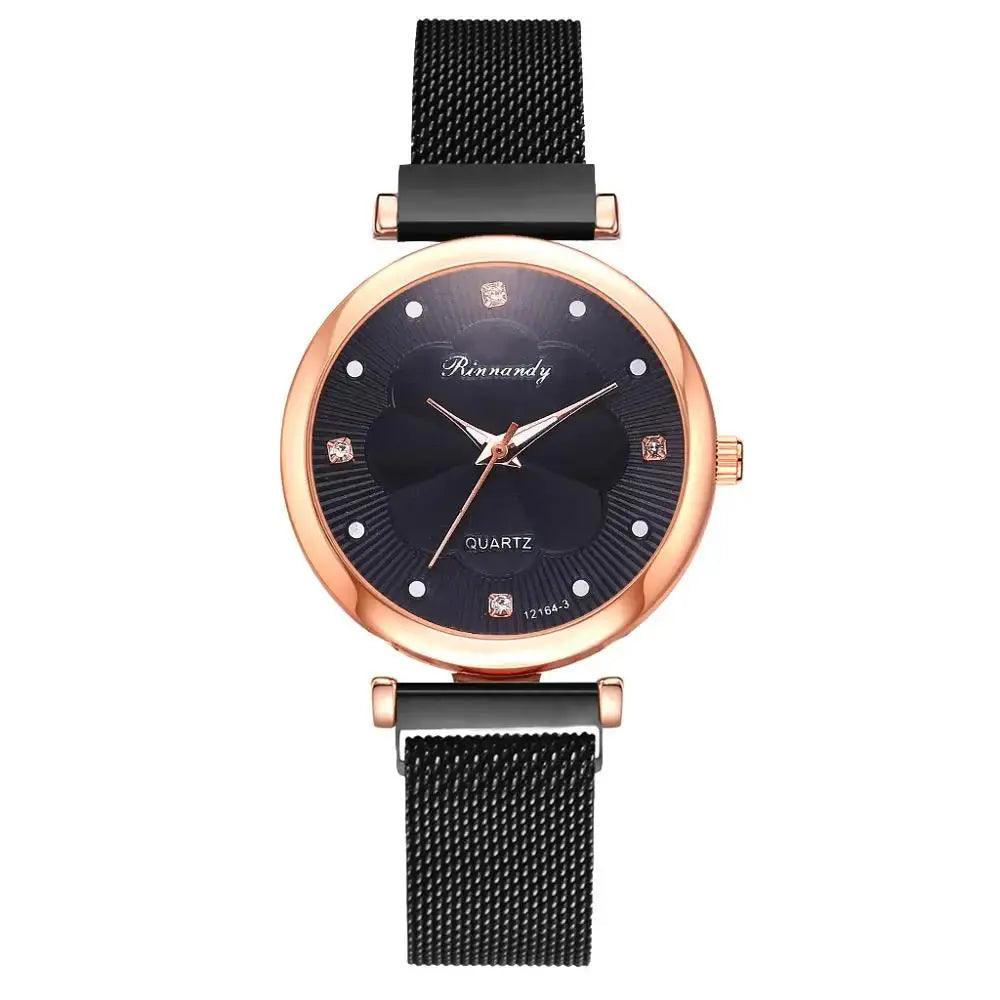 Reloj Mujer 5pcs Set Women Watches Luxury Magnet Buckle Flower Rhinestone eprolo