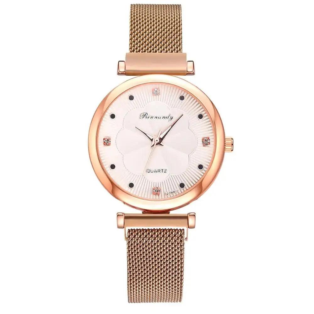 Reloj Mujer 5pcs Set Women Watches Luxury Magnet Buckle Flower Rhinestone eprolo