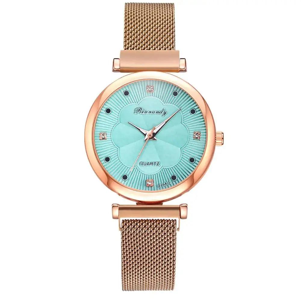 Reloj Mujer 5pcs Set Women Watches Luxury Magnet Buckle Flower Rhinestone eprolo