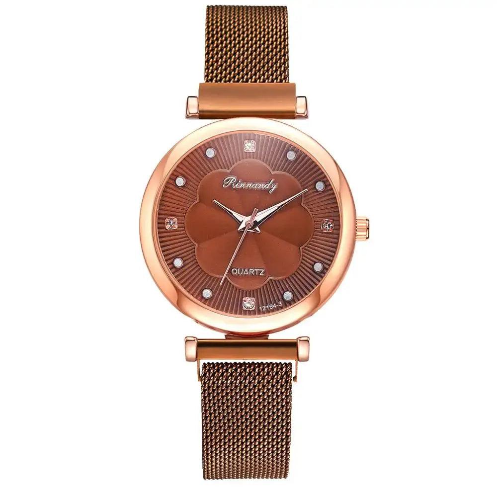 Reloj Mujer 5pcs Set Women Watches Luxury Magnet Buckle Flower Rhinestone eprolo