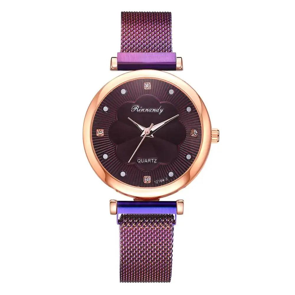 Reloj Mujer 5pcs Set Women Watches Luxury Magnet Buckle Flower Rhinestone eprolo