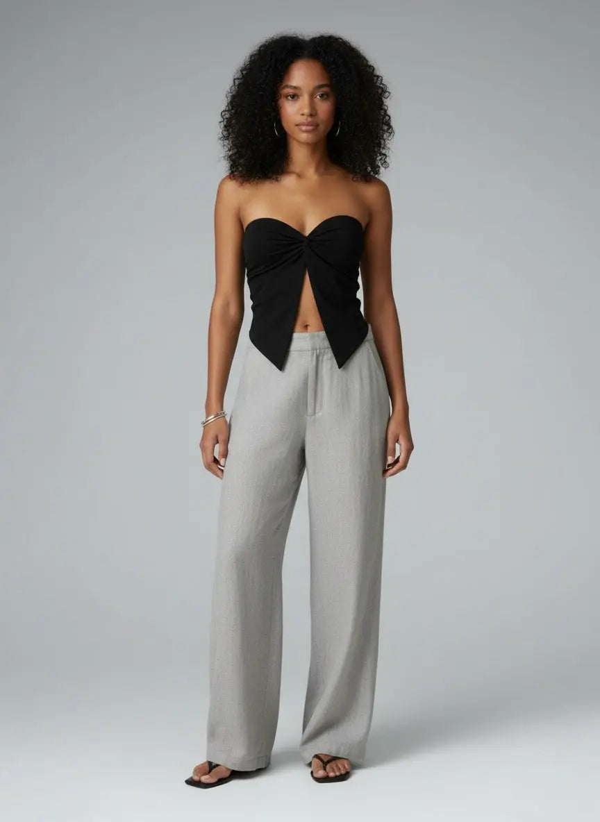 Full body view of the model wearing Twist Front Tube Top
