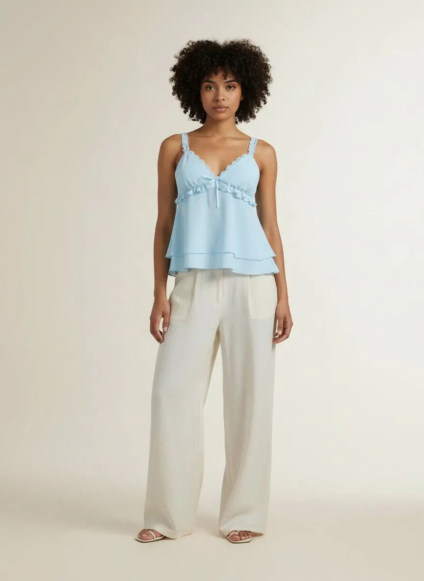 Full body view of the model wearing Lace Detail Layered Cami