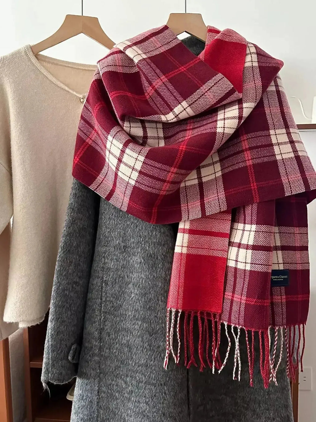 Classic Fringe Plaid Scarf - DaisyDrop 