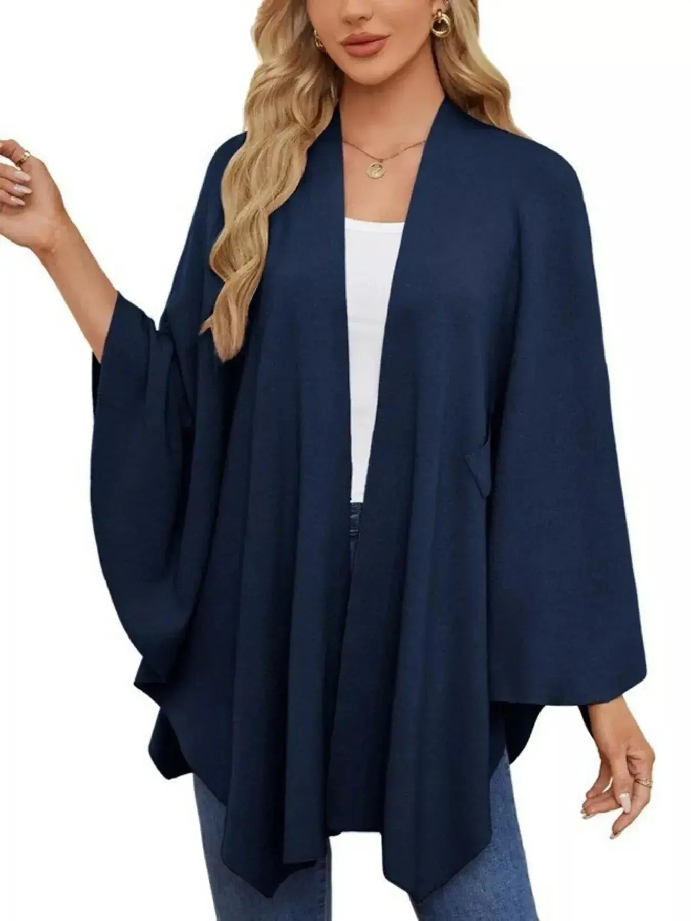 Solid Color Tie-Front Knit Cape Top - DaisyDrop 
