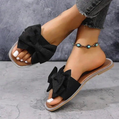 Bow Open Toe Flats Sandals - DaisyDrop 