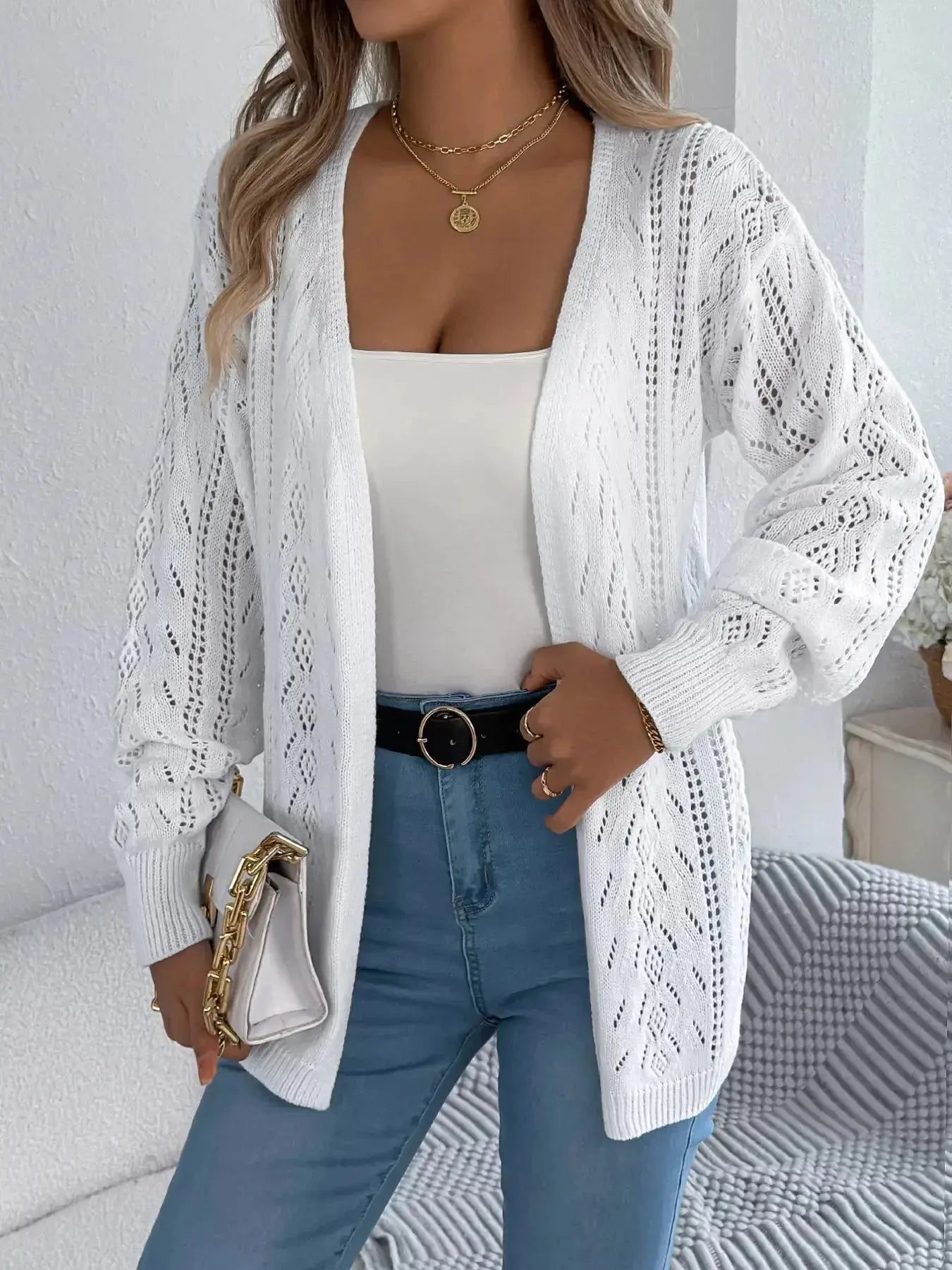 Openwork Open Front Cardigan - DaisyDrop 
