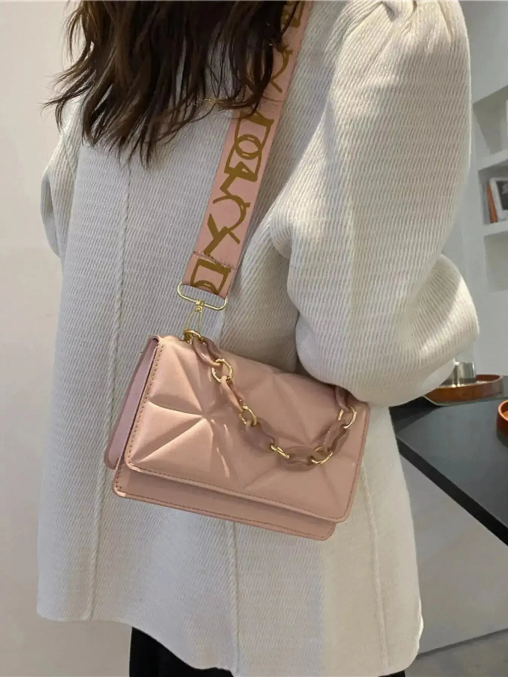 Quilted Adjustable Strap Crossbody Bag - DaisyDrop 