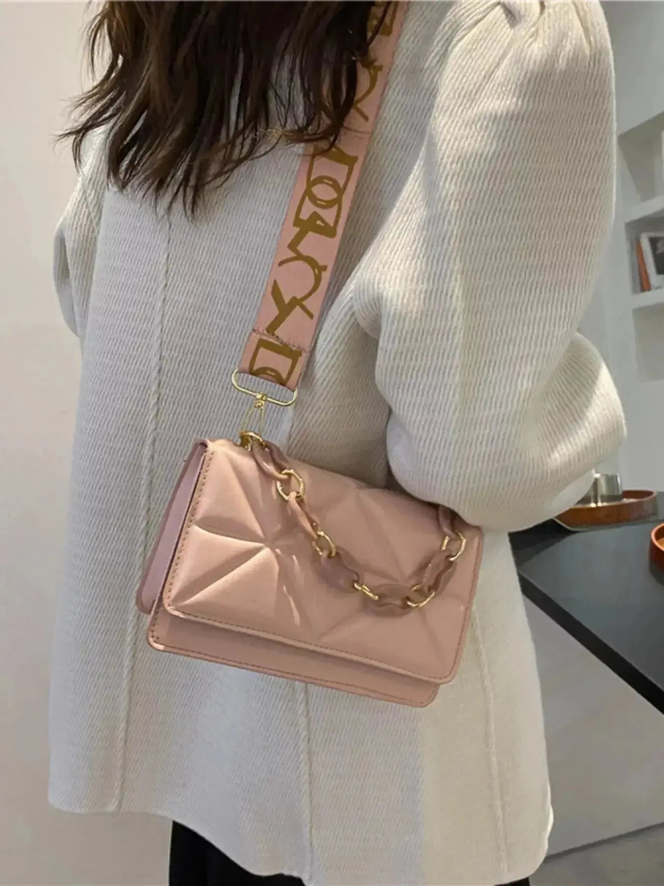Quilted Adjustable Strap Crossbody Bag - DaisyDrop 
