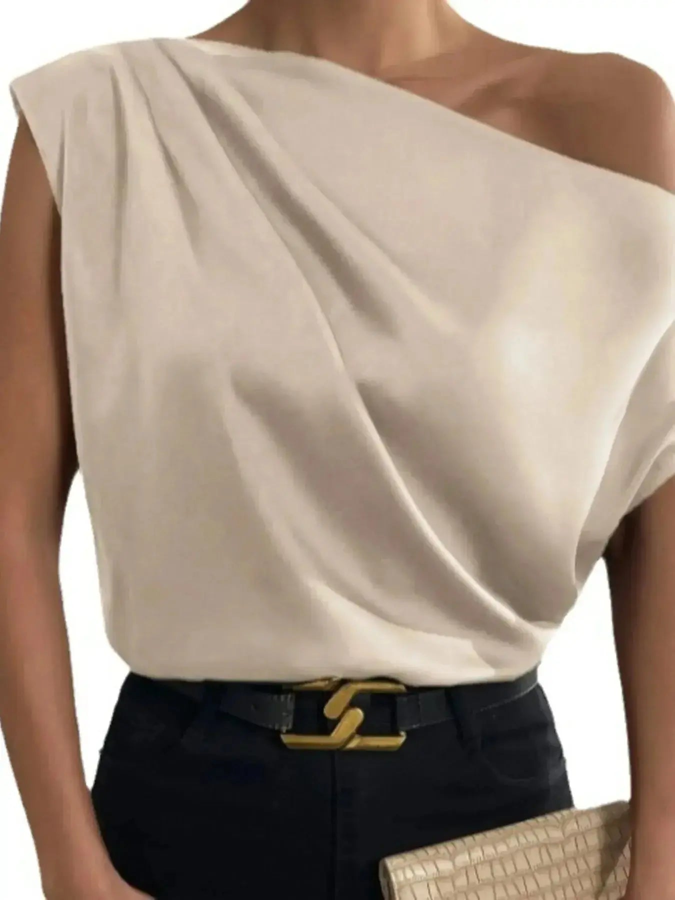 Asymmetrica One-Shoulder Draped Blouse - DaisyDrop 