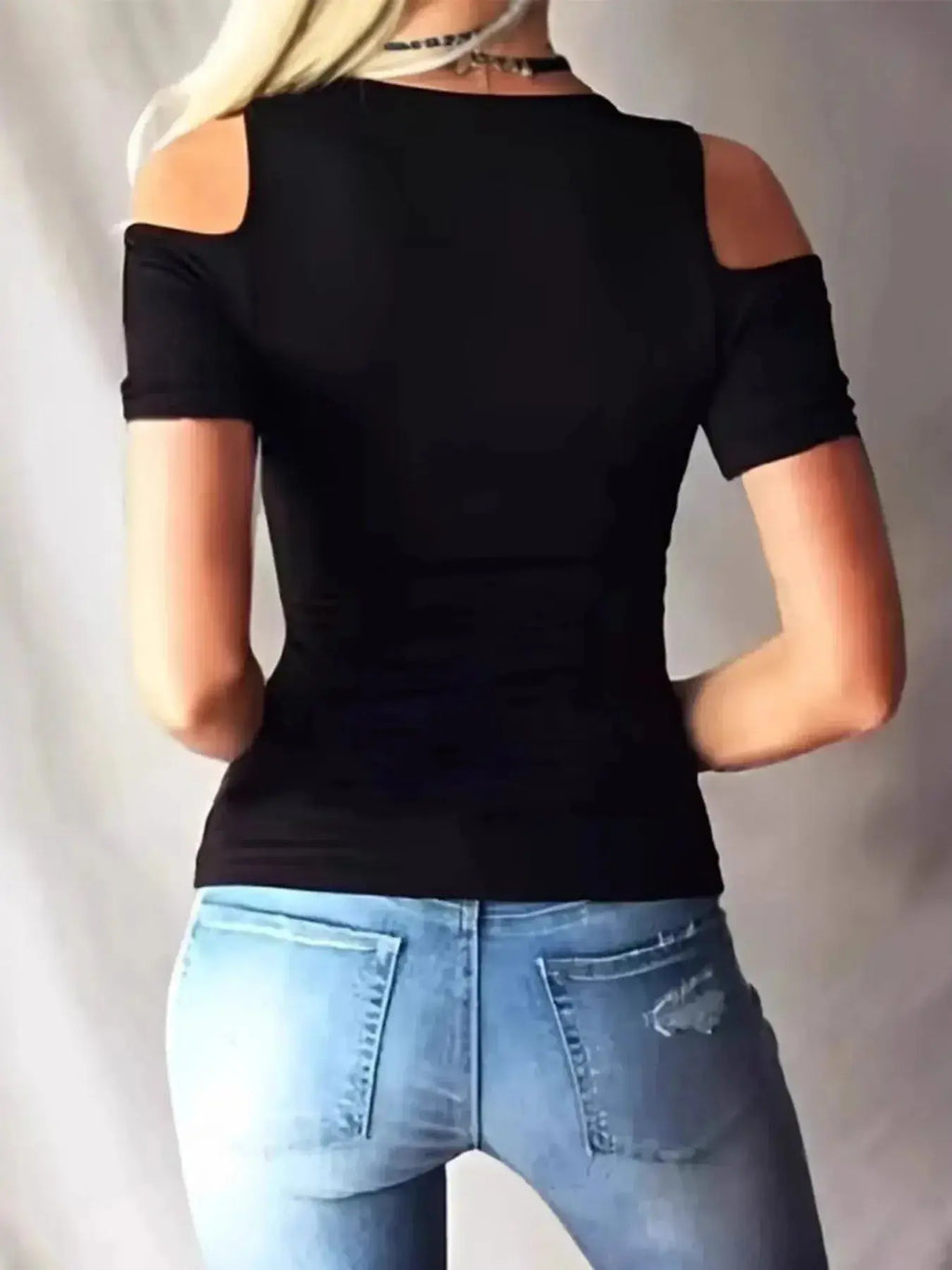 Lace Up Cold Shoulder T-Shirt - DaisyDrop 