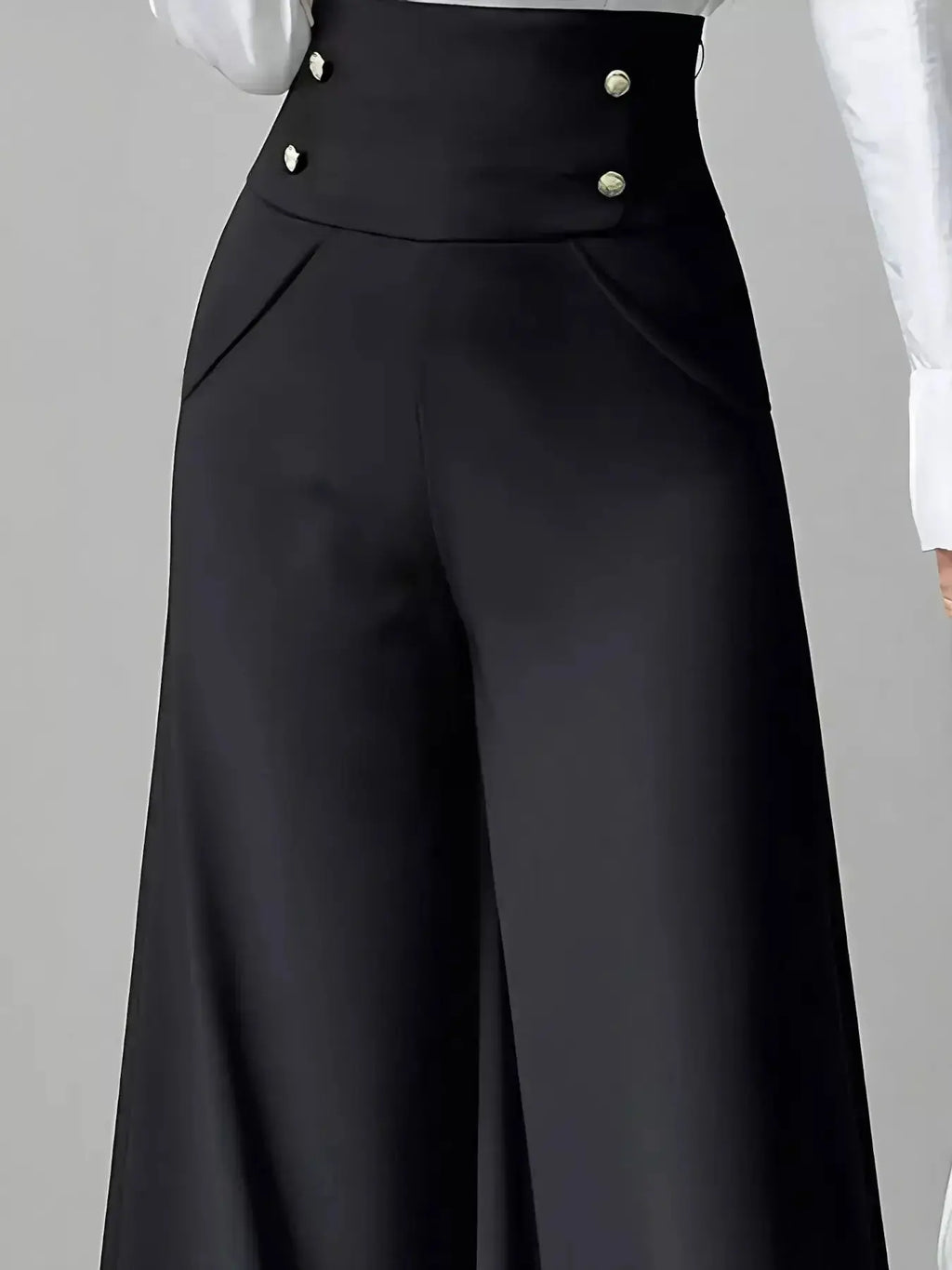 High Waist Wide Leg Button Decor Pants - DaisyDrop 