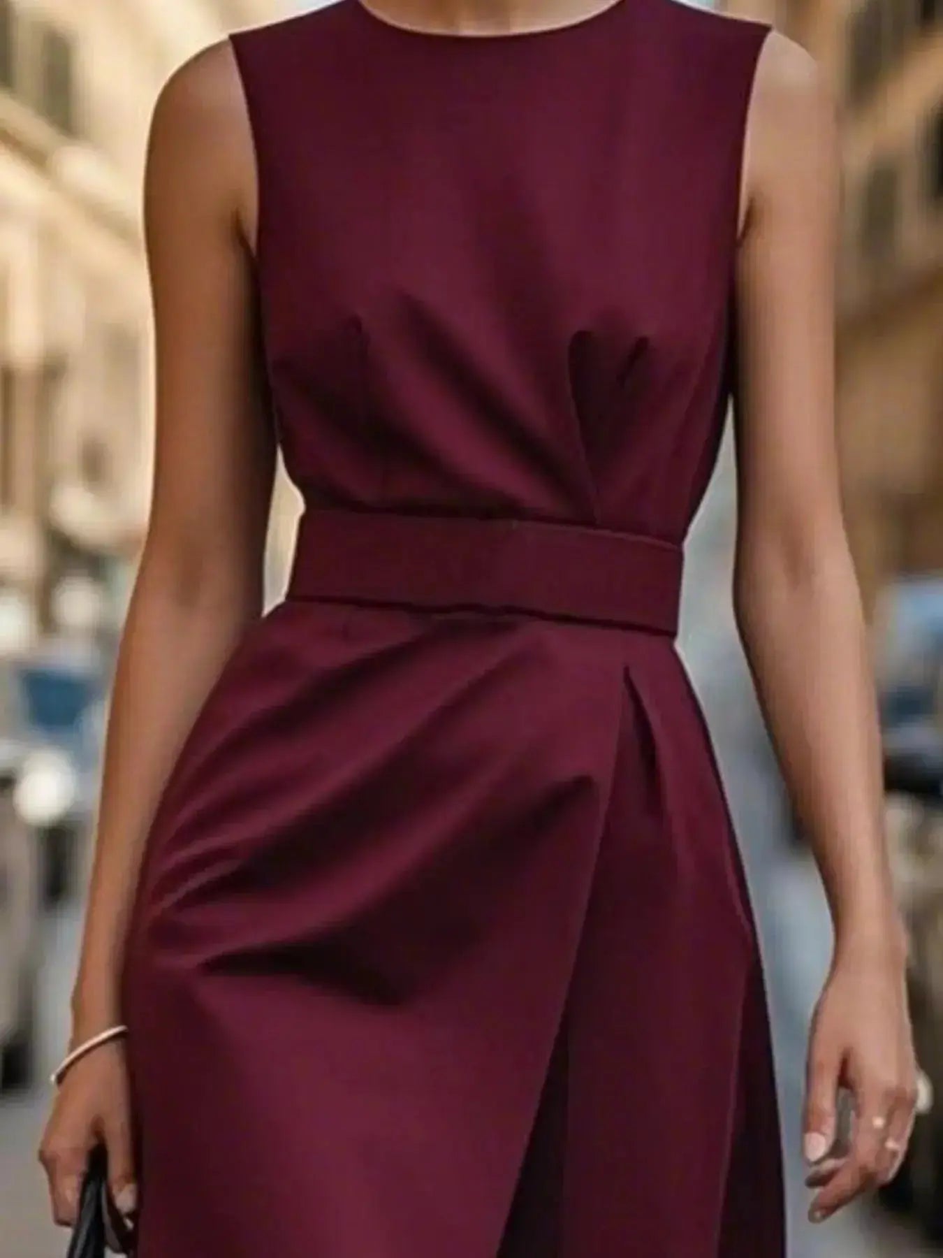 Round Neck Sleeveless Midi Dress - DaisyDrop 