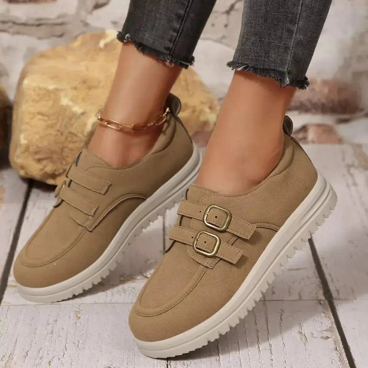 Buckle Accent Casual Loafers - DaisyDrop 