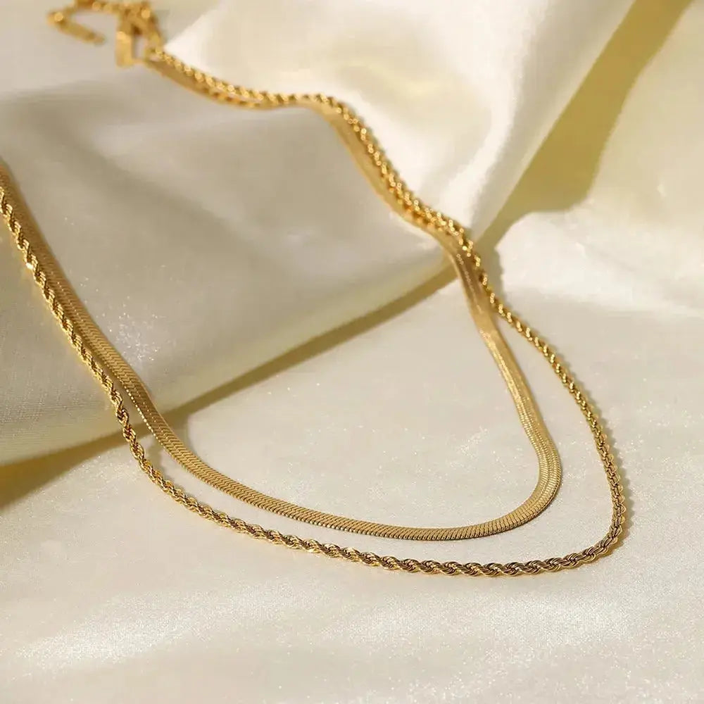 18K Gold-Plated Double-Layered Necklace - DaisyDrop 