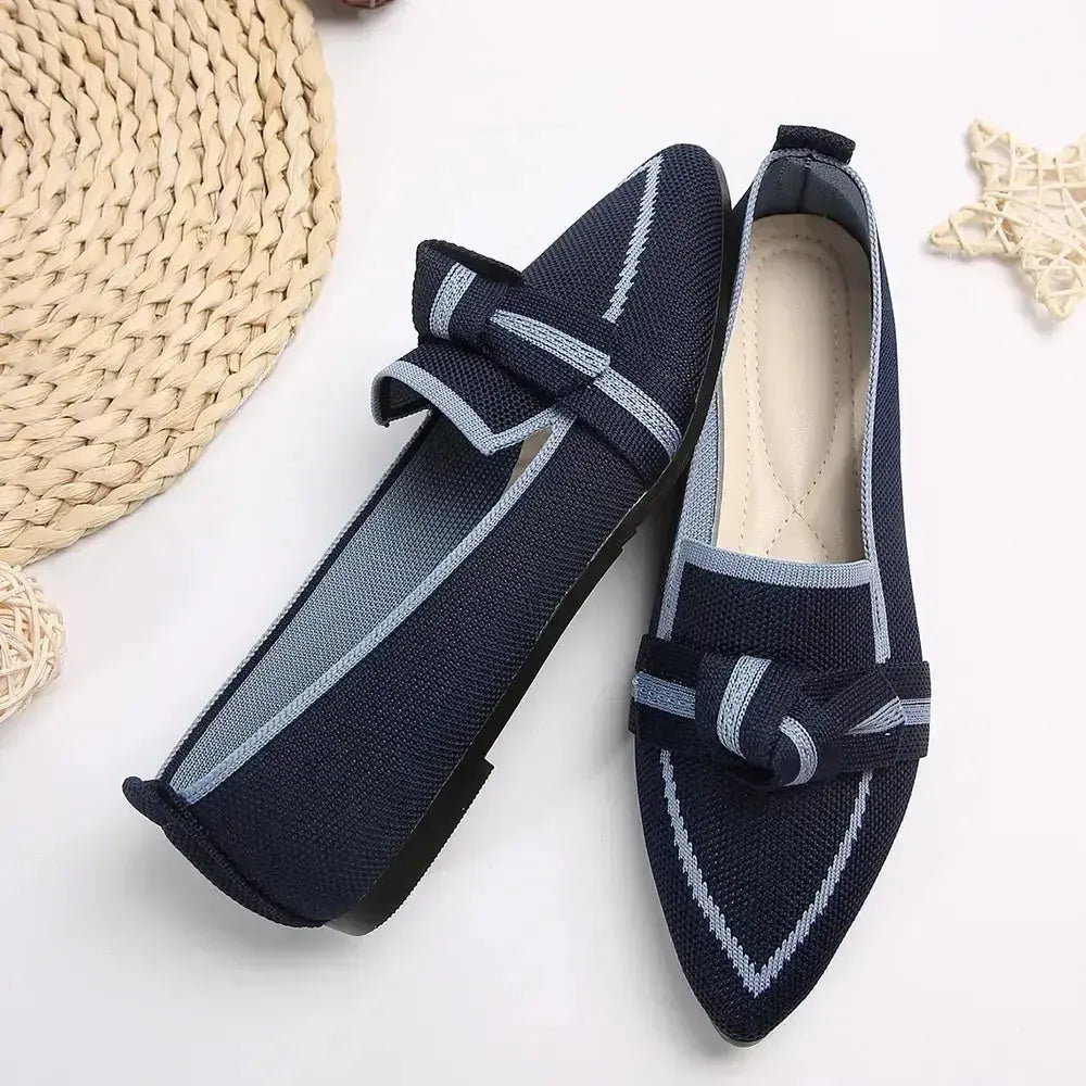 Bow Contrast Trim Point Toe Loafers - DaisyDrop 