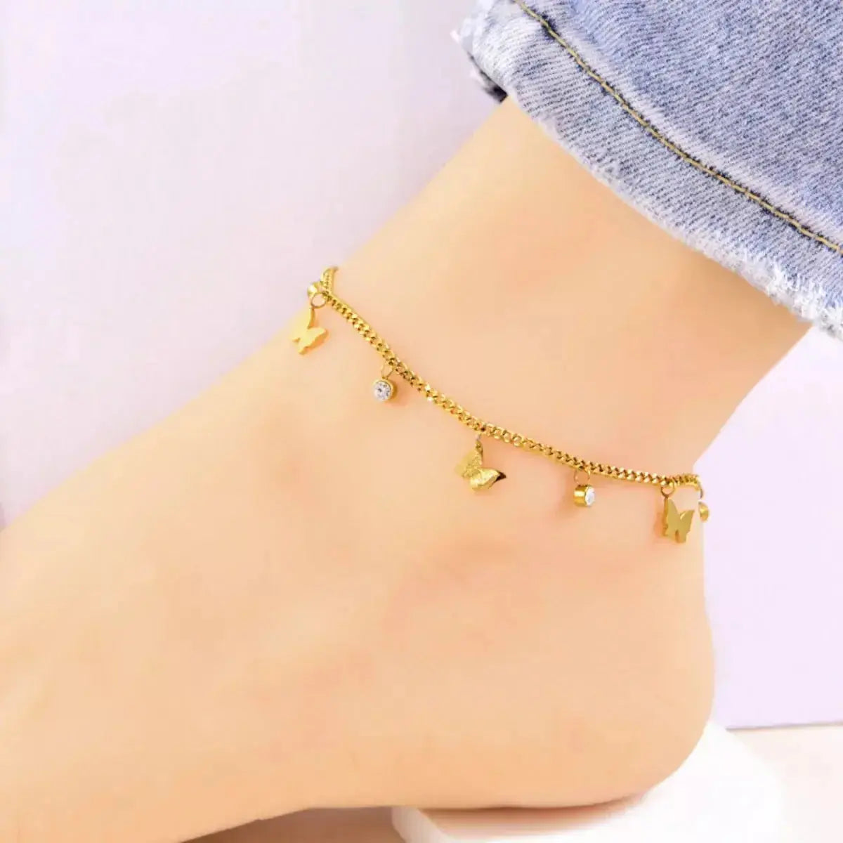 18K Gold-Plated Butterfly Charm Anklet Bracelets - DaisyDrop 