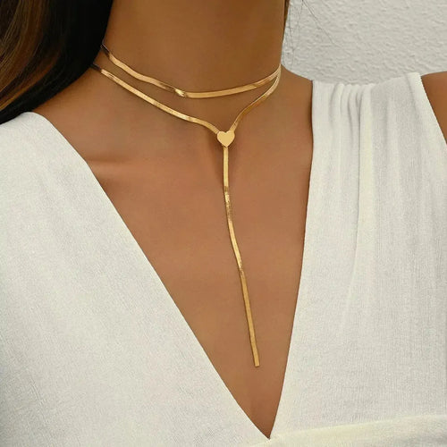 2 Piece 18K Gold-Plated Heart Necklace - DaisyDrop 