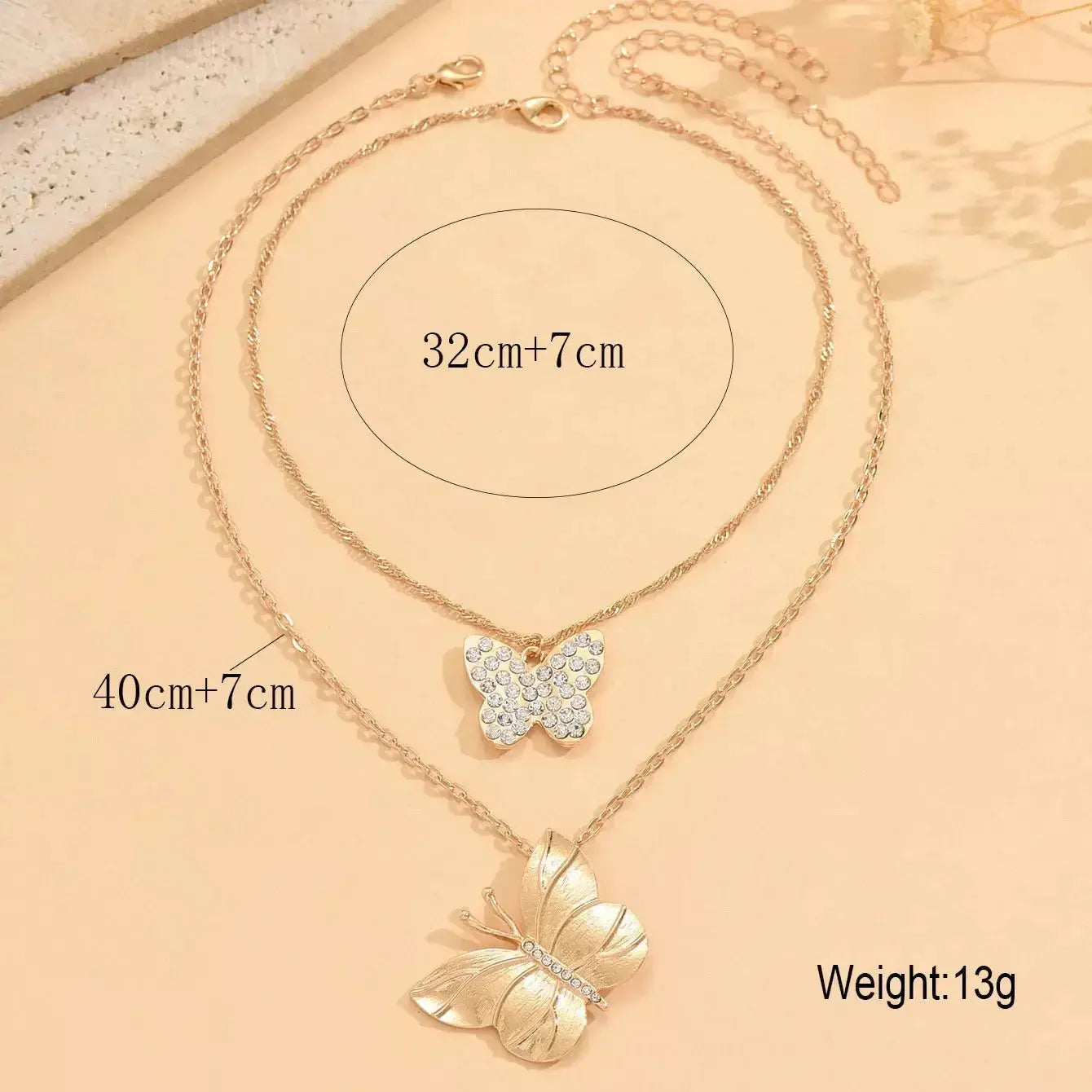 2 Piece 18K Gold-Plated Rhinestone Butterfly Necklace - DaisyDrop 