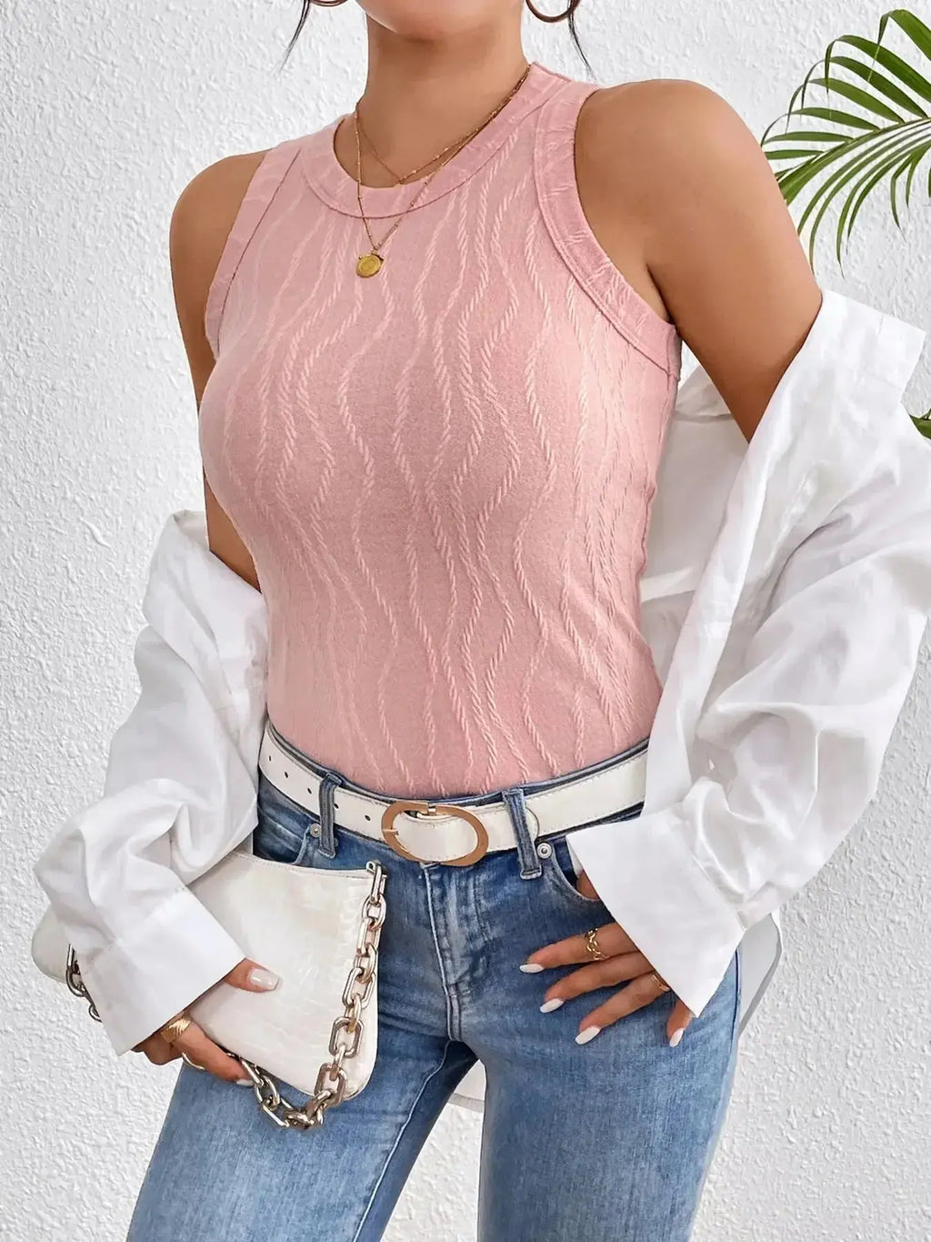 Textured Round Neck Tank Top - DaisyDrop 