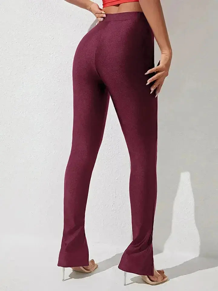 High Waist Slit Skinny Pants - DaisyDrop 