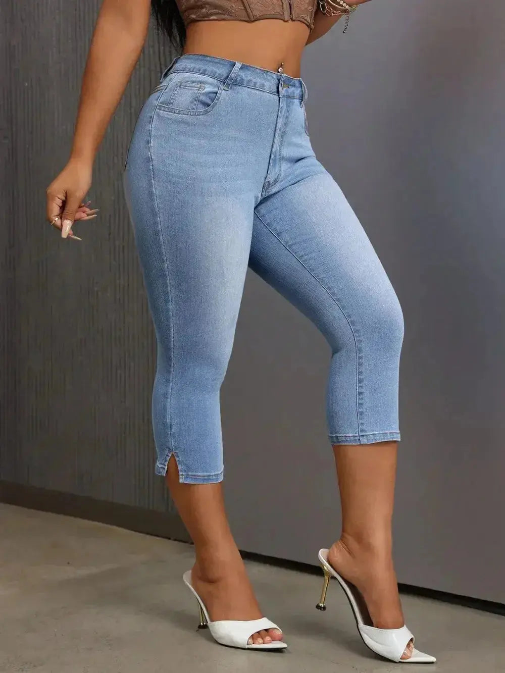 Side Slit Skinny Jeans with Pockets - DaisyDrop 