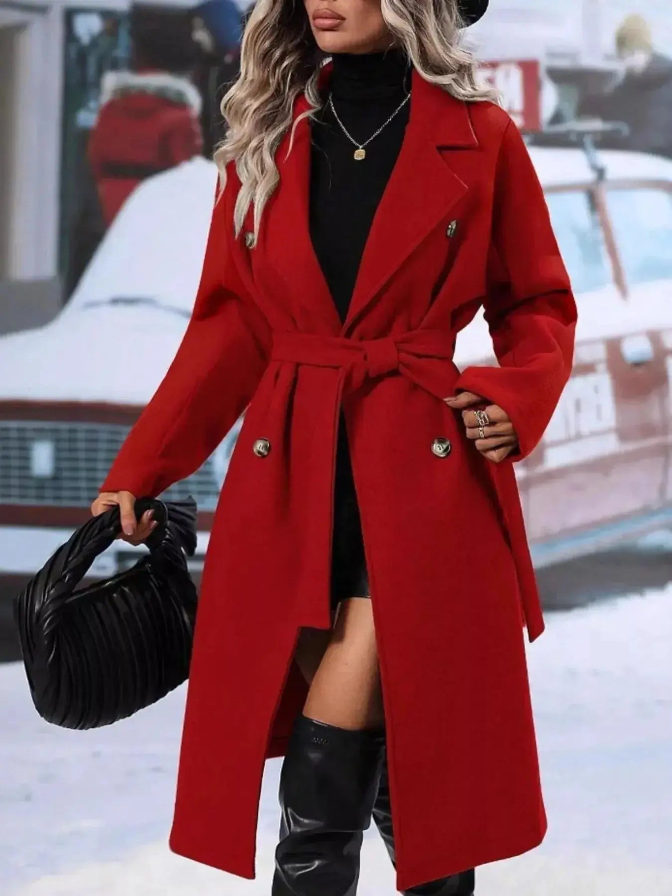 Double-Breasted Tie Waist Coat - DaisyDrop 