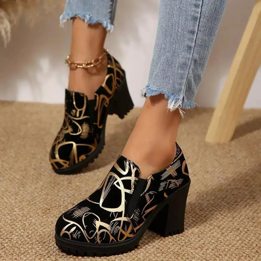 Round Toe Block Heels Pumps - DaisyDrop 
