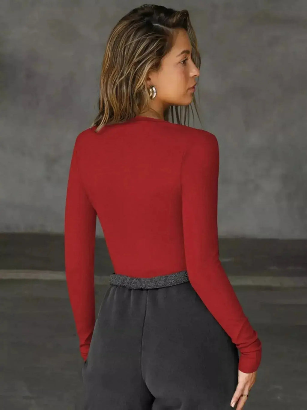 Deep V-Neck Long Sleeve Top - DaisyDrop 