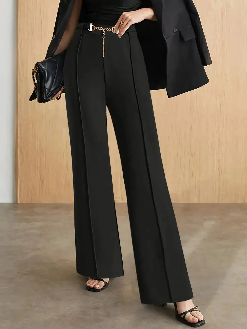 Chain Detail High Waist Pants - DaisyDrop 