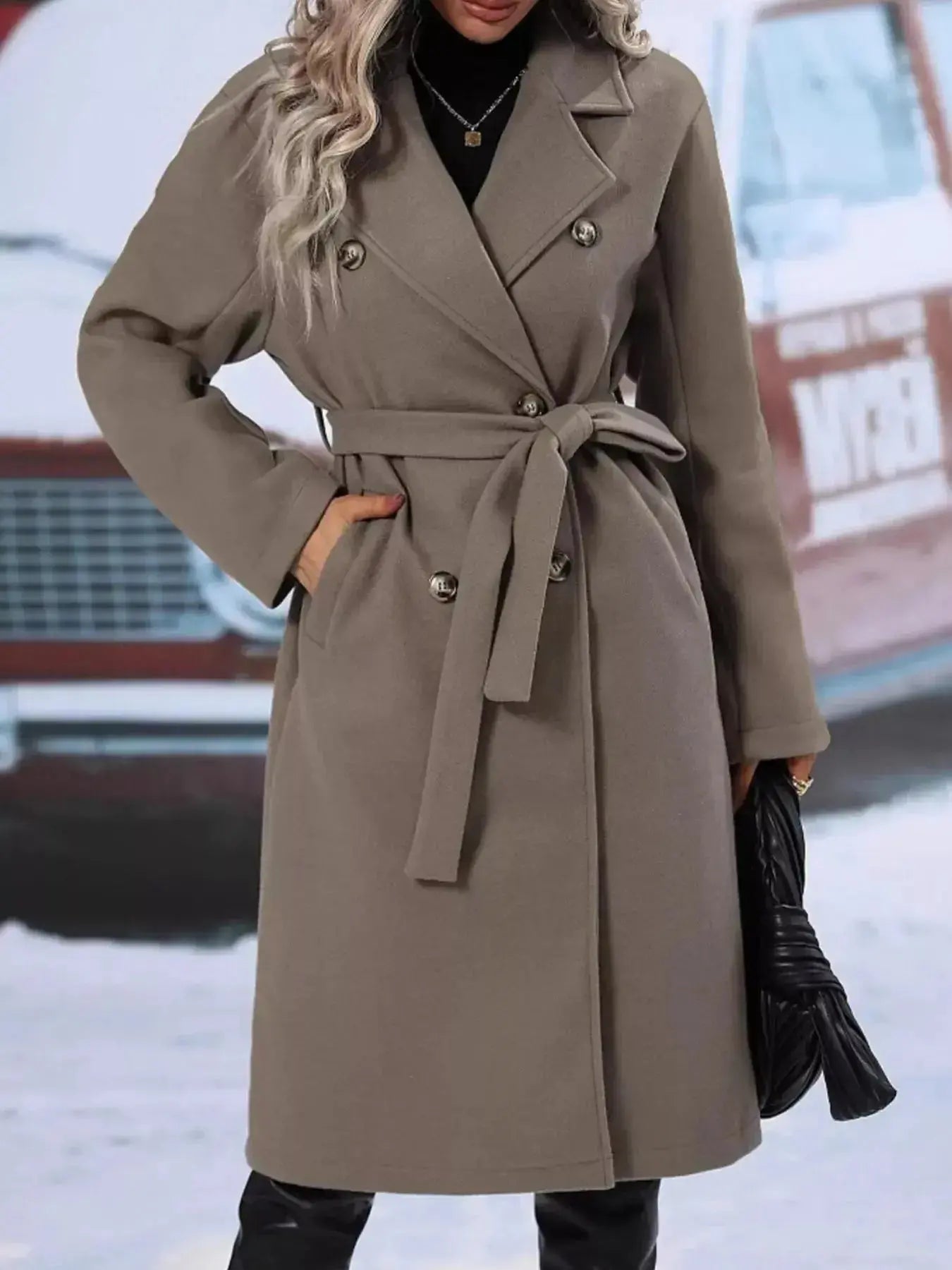 Double-Breasted Tie Waist Coat - DaisyDrop 