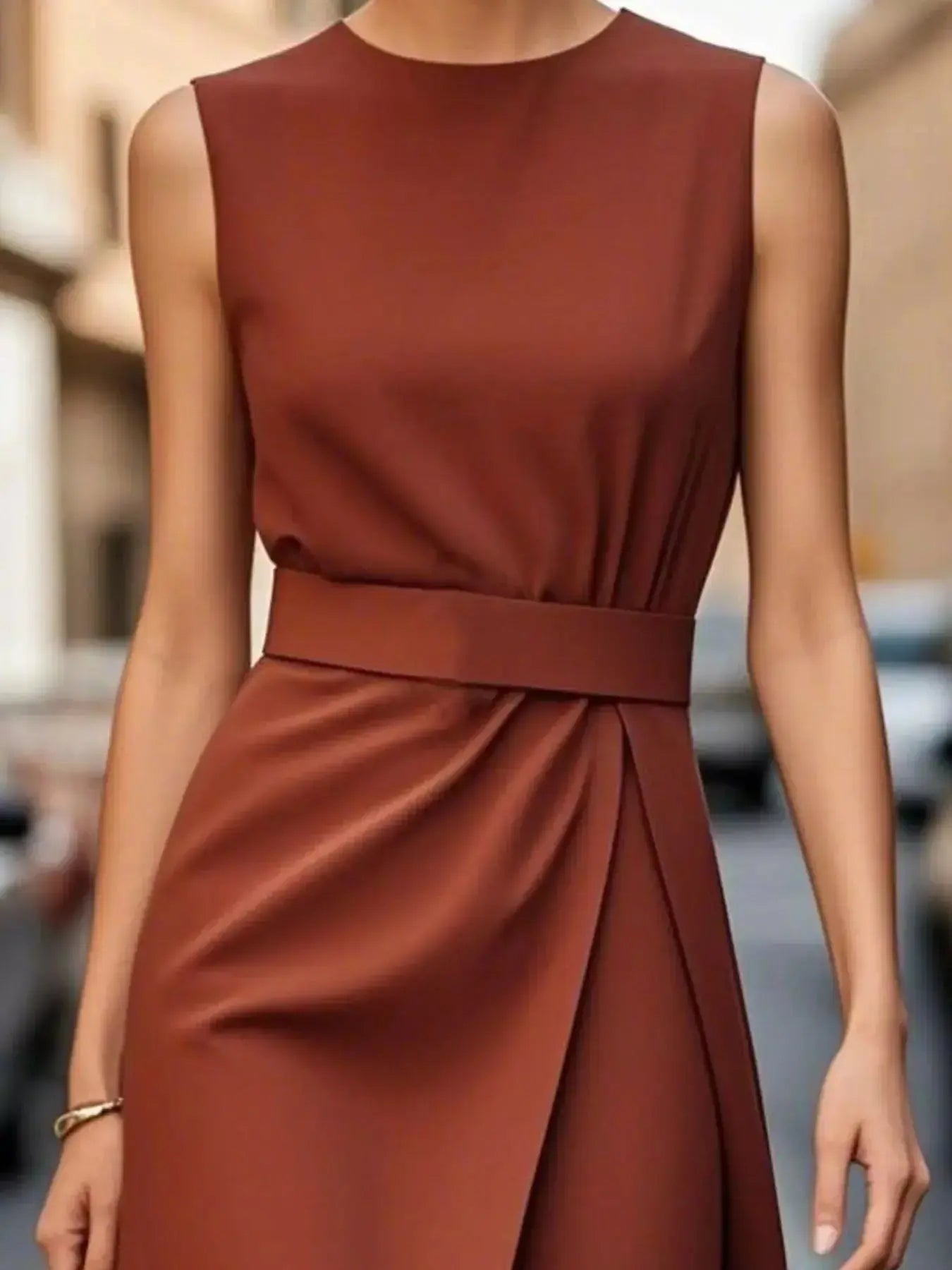 Round Neck Sleeveless Midi Dress - DaisyDrop 