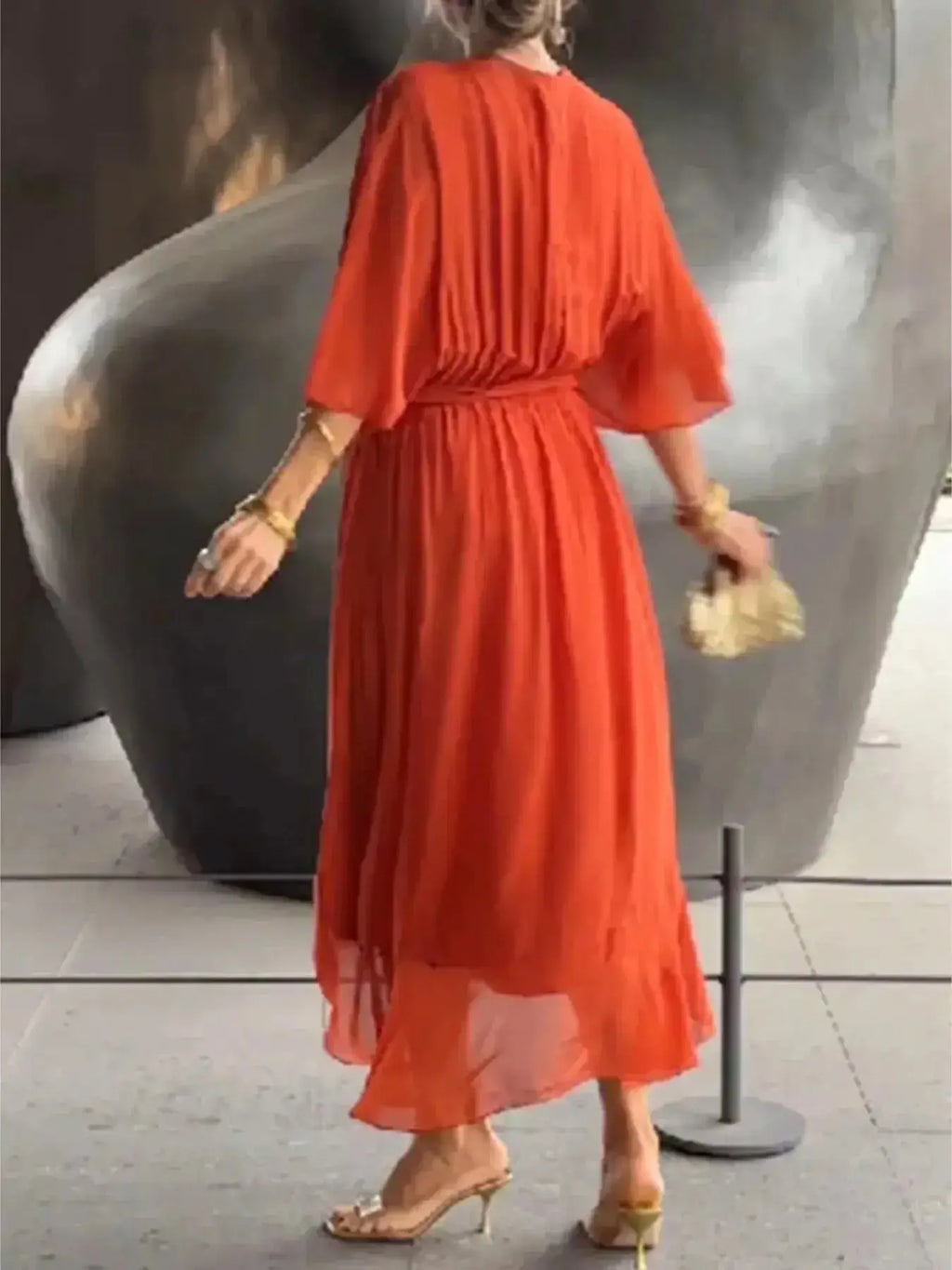 Full Size Flowy Tie Front Midi Dress with Flutter Sleeves Plus Size - DaisyDrop 