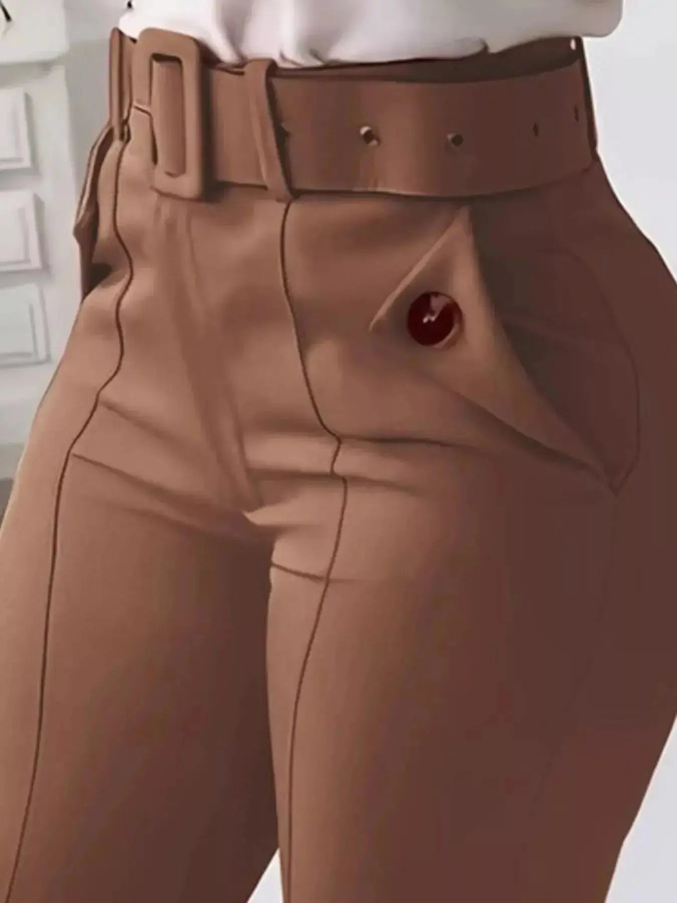 High Waist Belted Slim Fit Ankle Pants - DaisyDrop 