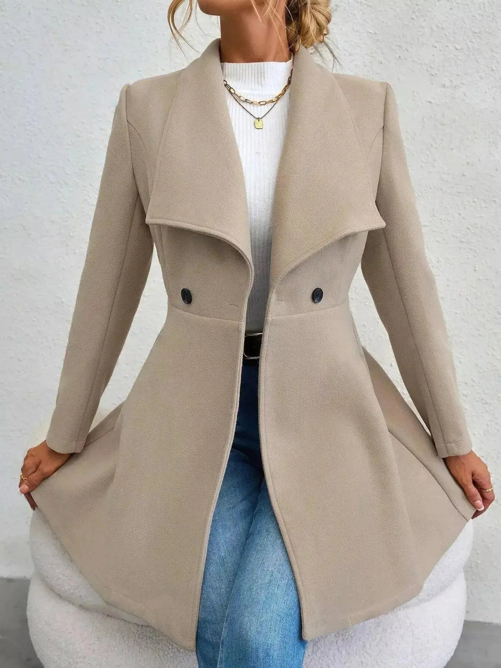 Collared Neck Double Breasted Coat - DaisyDrop 