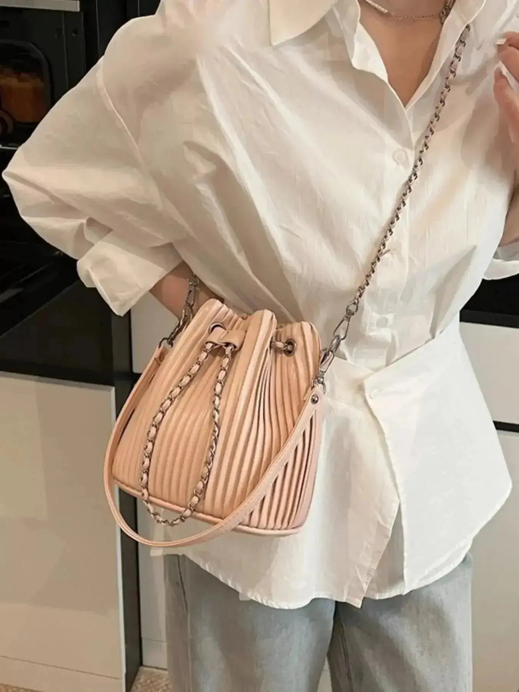 Pleated Bucket Crossbody Bag - DaisyDrop 