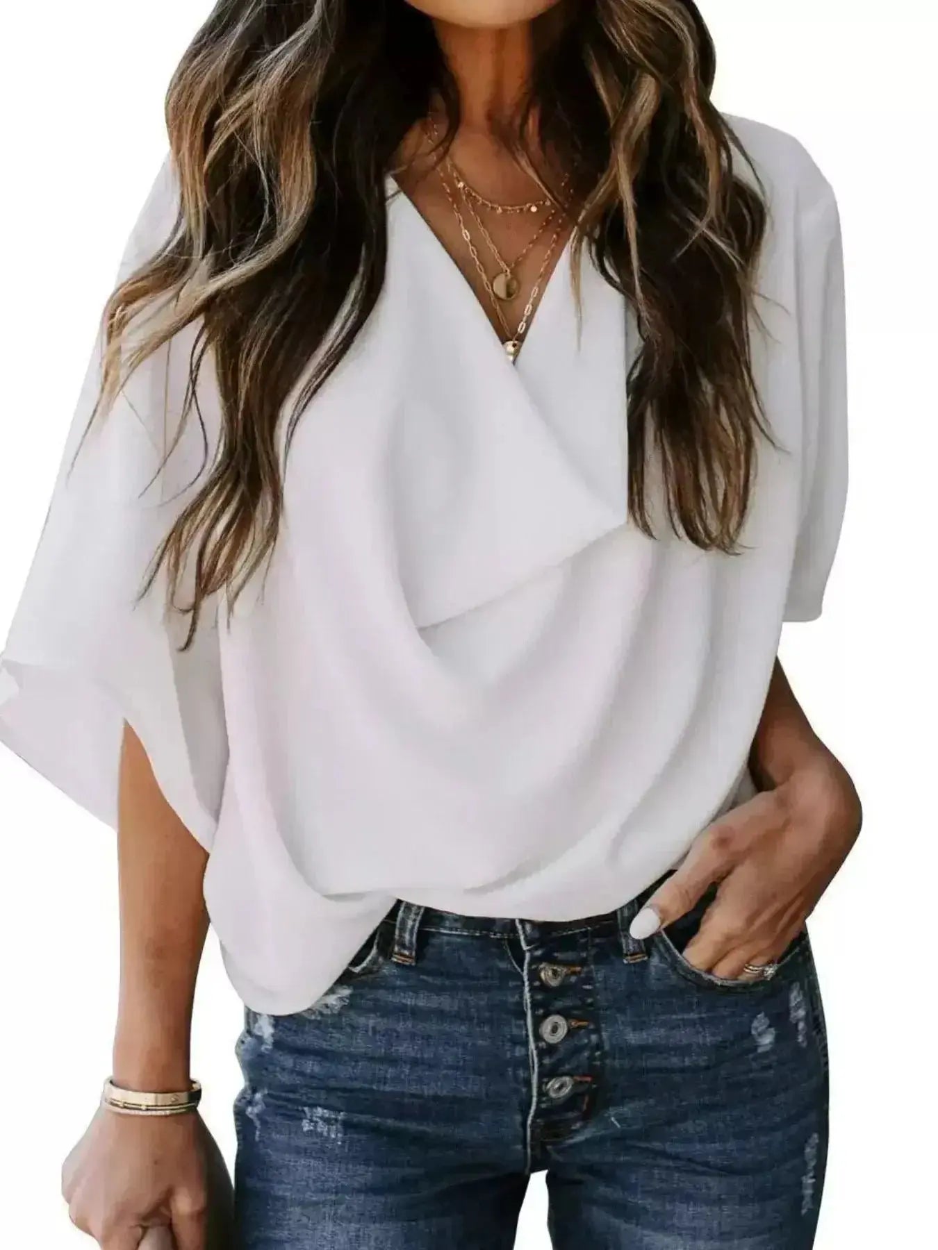 Full Size Half Sleeve Flowy Blouse Plus Size - DaisyDrop 