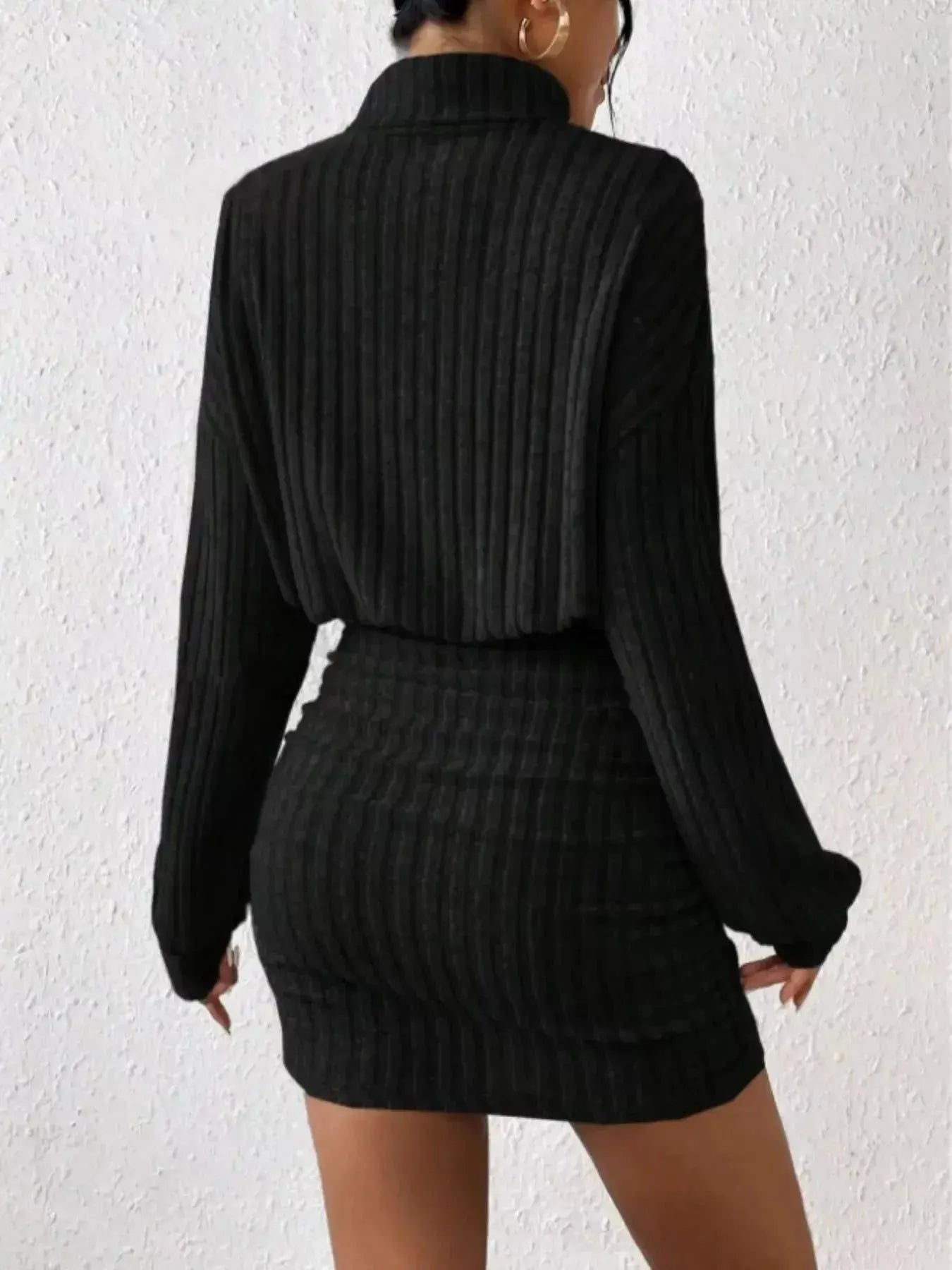 Ribbed Knit Turtleneck Bodycon Mini Dress - DaisyDrop 
