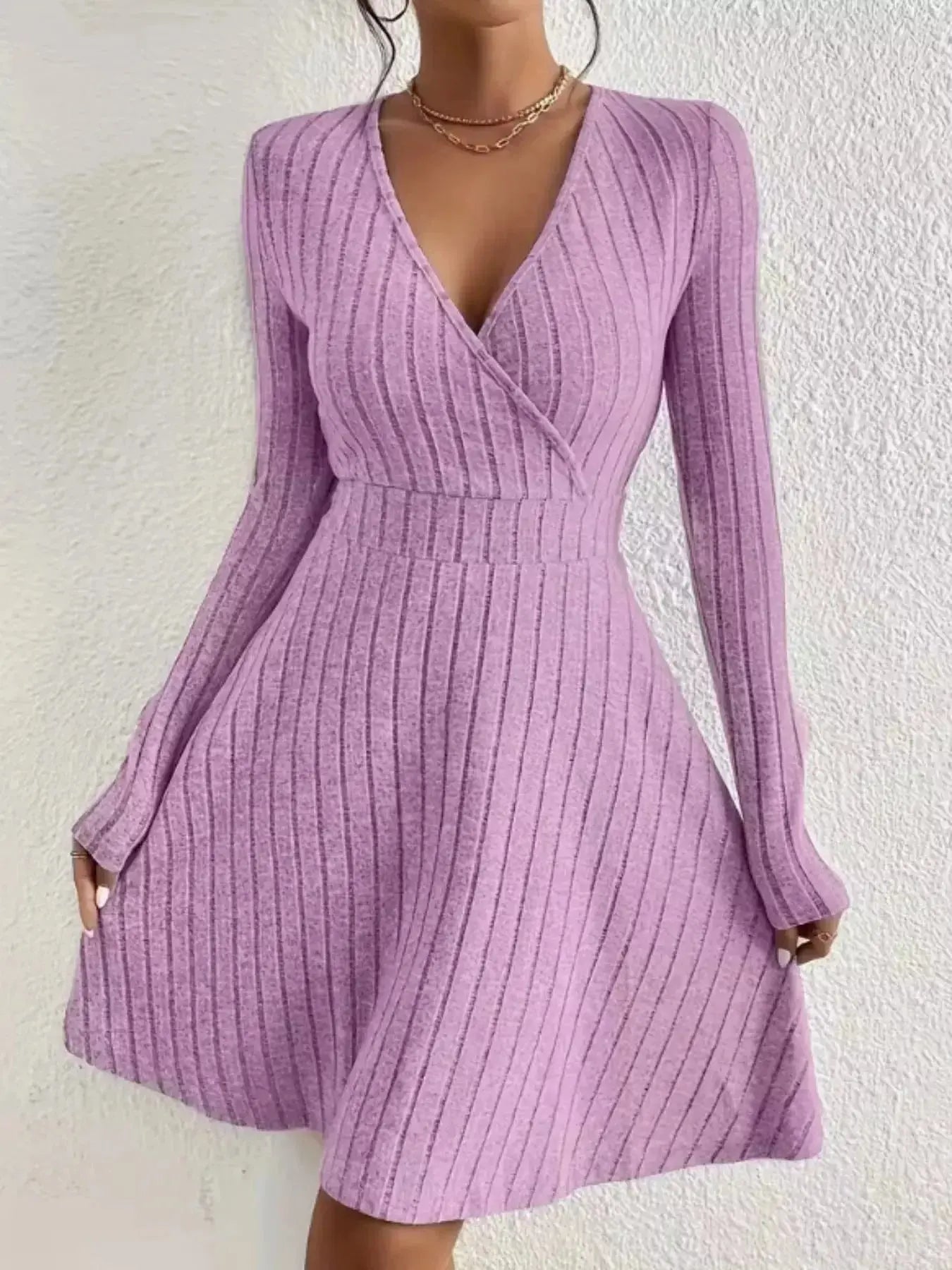 Ribbed Knit Wrap Mini Dress - DaisyDrop 