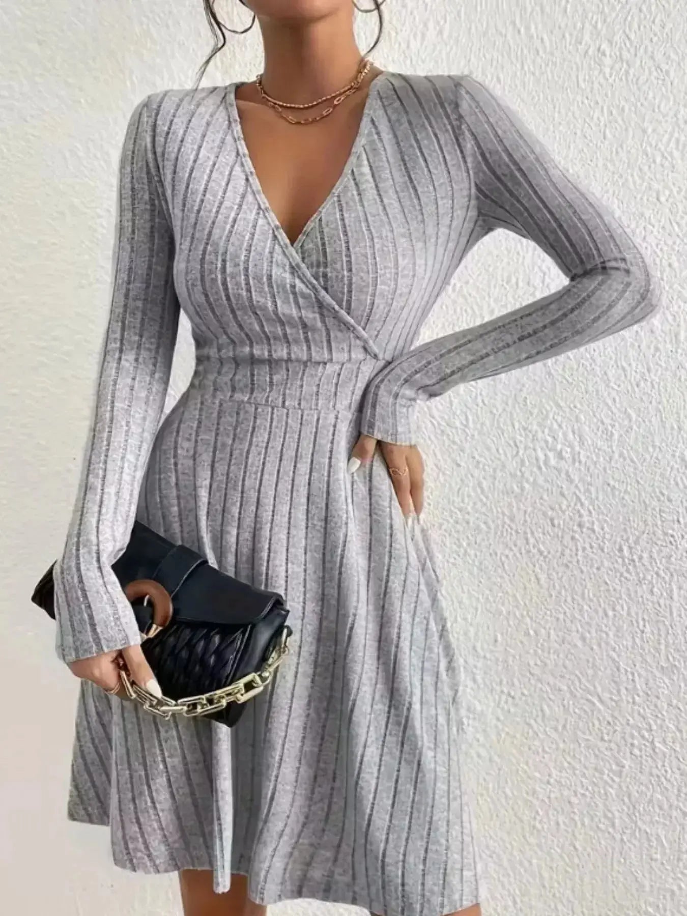 Ribbed Knit Wrap Mini Dress - DaisyDrop 