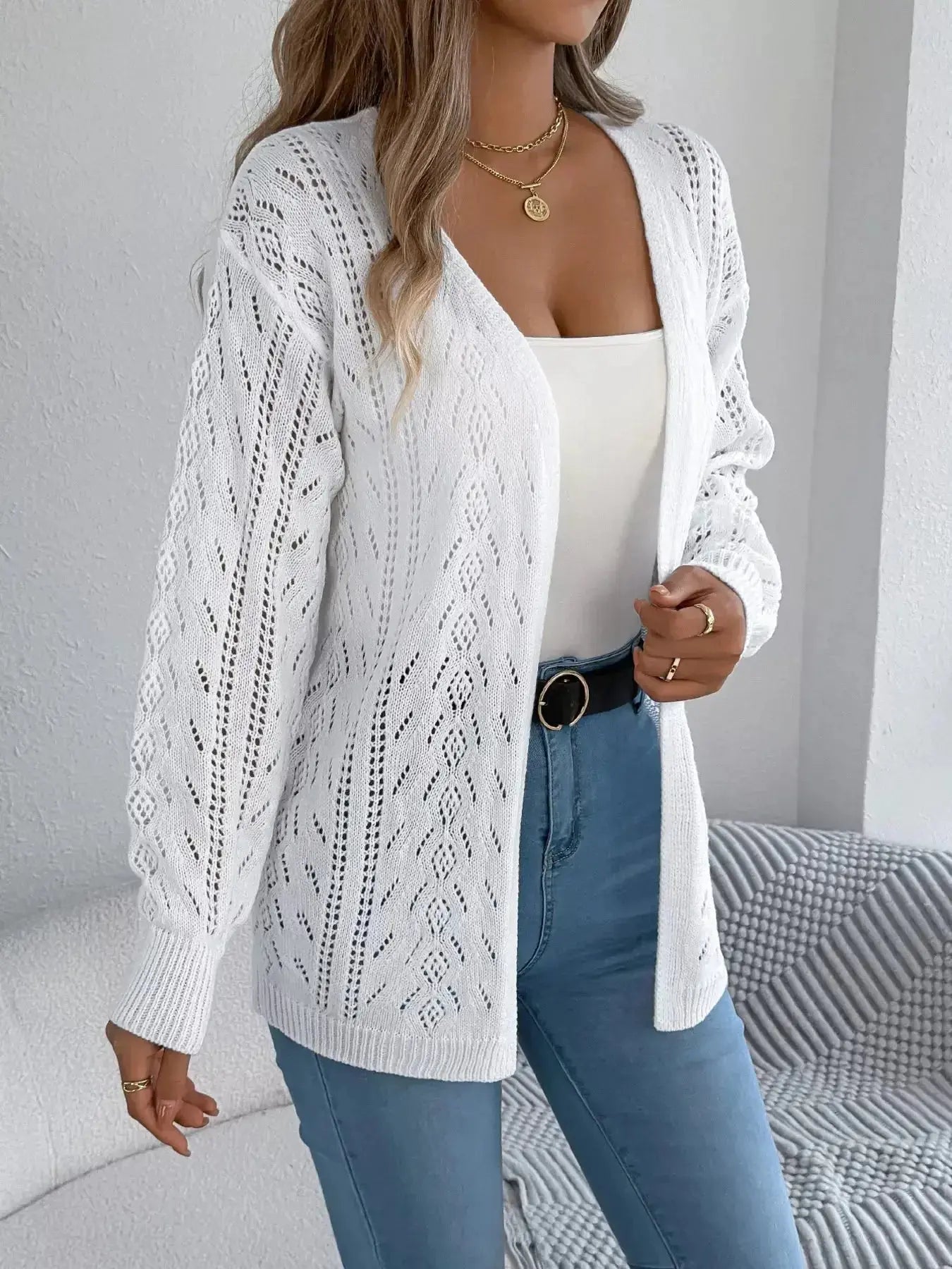 Openwork Open Front Cardigan - DaisyDrop 